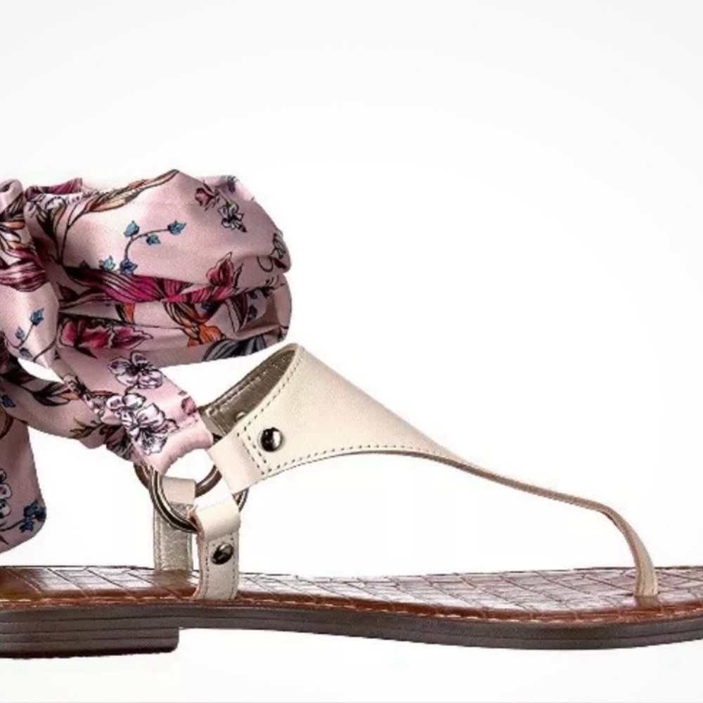 Sam Edelman Floral Pink and White Sandals ankle wrap - Picture 2 of 9